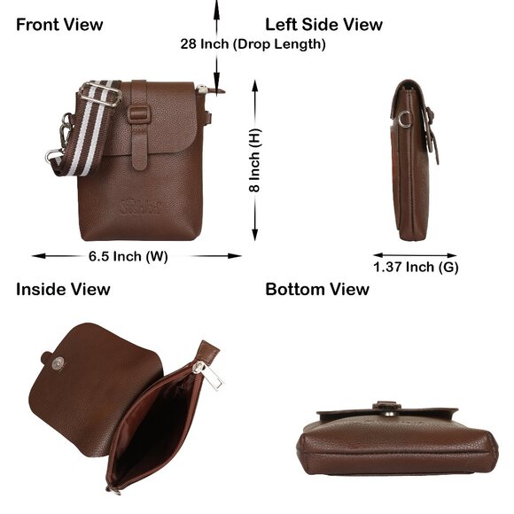 Leather Messenger Bag for Men & Women –Brown Crossbody Shoulder Bag, Side Sling - Picture 3 of 10